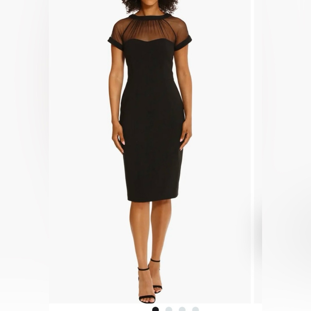 Maggy London Black Midi Dress with Sheer Neckline